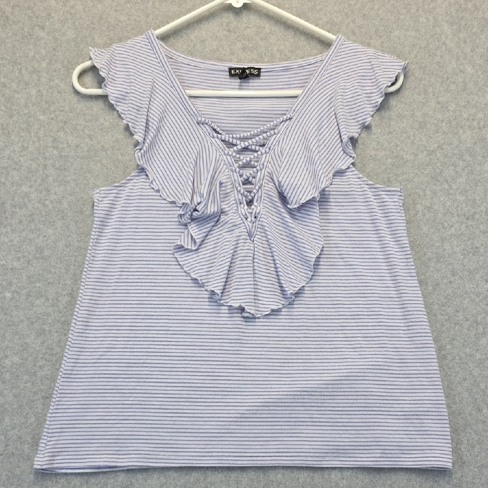 Express Striped Ruffle Lace-Up Sleeveless Top – Size Small